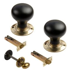 Bun Door Knobs Rosewood & Ebonised -Doorway Designs Store Bun Ebonized Brass Latch Set 4 Inch Bathroom
