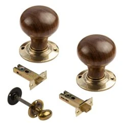 Bun Door Knobs Rosewood & Ebonised -Doorway Designs Store Bun Rosewood Brass Bathroom Set