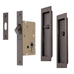 Sliding Door Lock Set With Rectangle Privacy Turn -Doorway Designs Store Matt Bronze Rectangular Flush Pull Privacy Set