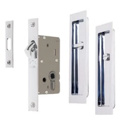 Sliding Door Lock Set With Rectangle Privacy Turn -Doorway Designs Store Polished Chrome Rectangular Flush Pull Privacy Set