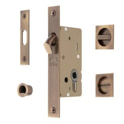 Sliding Door Lock Set With Square Privacy Turn -Doorway Designs Store SQ2308 40 AT