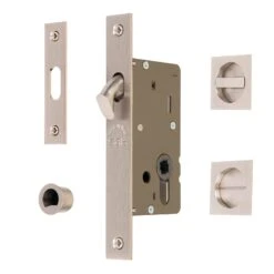 Sliding Door Lock Set With Square Privacy Turn -Doorway Designs Store SQ2308 40 SN