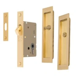 Sliding Door Lock Set With Rectangle Privacy Turn -Doorway Designs Store Satin Brass Rectangular Flush Pull Privacy Set