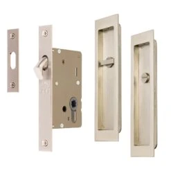 Sliding Door Lock Set With Rectangle Privacy Turn -Doorway Designs Store Satin Nickel Rectangular Flush Pull Privacy Set